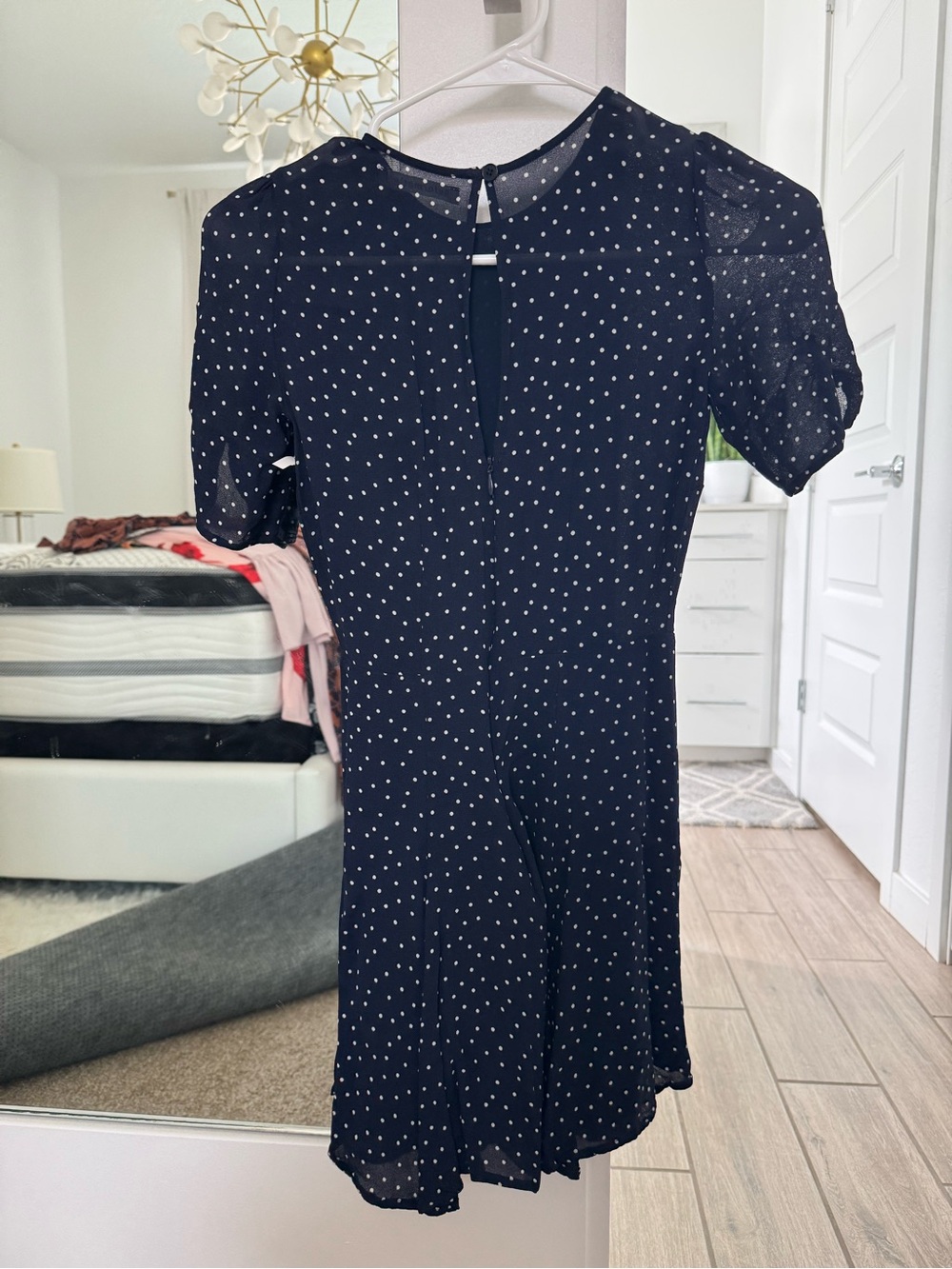 Reformation Navy Polka Dot Short Dress